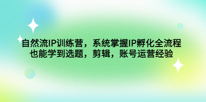 自然流IP训练营，系统掌握IP孵化全流程，也能学到选题，剪辑，账号运营经验-91网创