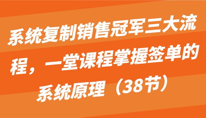 系统复制销售冠军三大流程，一堂课程掌握签单的系统原理（38节）-91网创