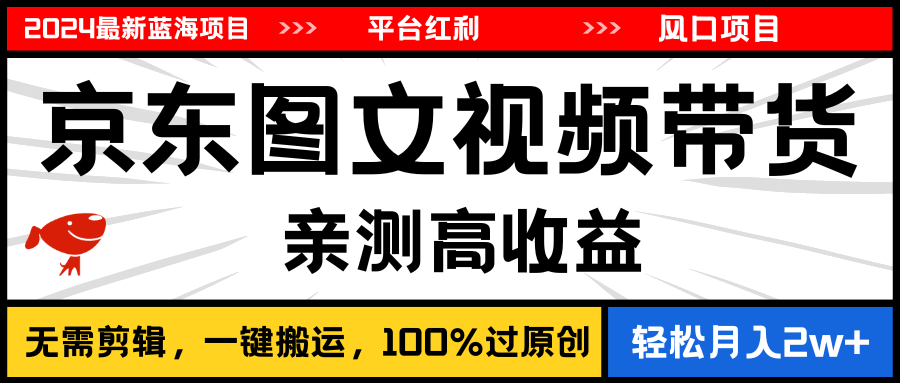 2024最新蓝海项目，逛逛京东图文视频带货，无需剪辑，月入20000+-91网创