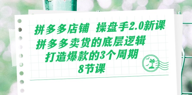 （10859期）拼多多店铺 操盘手2.0新课，拼多多卖货的底层逻辑，打造爆款的3个周期-8节-91网创